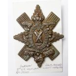 Badge a Glasgow Highlanders Victorian Glengary badge 5th V.B HLI GVF