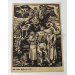 German poster showing a marauding Communist image of Death in black and white, approx A3.