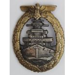 German Nazi High Seas Fleet Badge, maker marked 'Fec. Adolf Bock Ausf. Schwerin Berlin'.