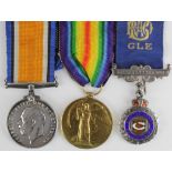 BWM & Victory Medal to 116282 Pte G W Atkinson MGC. With Shakespeare Lodge Buffalo Medal (silver
