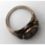 German WW2 Mans finger ring, a Swastika ring, stamped 925 for silver mark, toned GVF