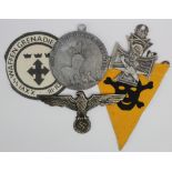 German Nazi Badges, cloth badge and mines pennant. (5)