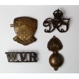 Badges WW1 - Womens Volunteer Reserve, 3rd London, 'Felsted', and Officers bronze 'GRI' with blades.