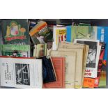 Cricket / Boxing - large plastic crate of various score cards, Playfair annuals, books, etc. Circa