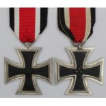 German Nazi Iron Cross 2nd Class, one maker marked to ring, the other no makers mark. (2)