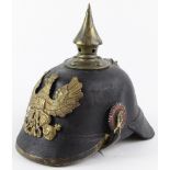Imperial German Pickelhaube, probably restored with replacement parts, sold as viewed.