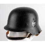 German WW2 Helmet with liner and chin strap, restored condition for display purposes. Inside rim