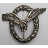 German WW2 Luftwaffe Pilots qualification badge, Junker, Berlin maker marked, de Nazified.