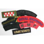 Cloth Shoulder Title Badges: British Army WW2 & later embroidered felt shoulder title badges to