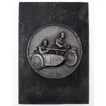 German NSKK ? Plaque on wooden mount, features Motorcycle & Sidecar with MG34.