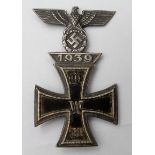 German Iron Cross WW1 with WW2 spange affixed, single rear pin, one piece construction