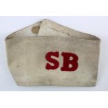 WW1 Stretcher Bearer armband, marked 'SB' in red.