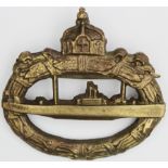 Imperial German Submarine War Badge, bronze, solid, maker marked 'C E Juncker Berlin'.
