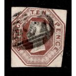 GB 1848 Embossed 10d stamp, SG.57, cut square, neat pin-prick through queen’s hair.