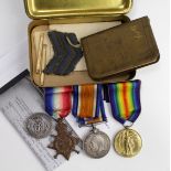 1915 Star Trio to 52017 Gnr G Bullock RGA. With Silver War Badge B152884. Plus his 1914 Christmas