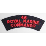 Cloth Badge: 46/Royal Marine/Commando WW2 embroidered felt shoulder title badge in excellent