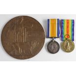 BWM & Victory Medal + Death Plaque to 10209 Pte L W Parish Essex Regt. Born Arkesden, Essex. KIA