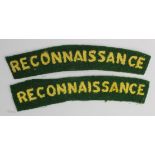 Cloth Shoulder Title Badges: Reconnaissance - Reconnaissance Corps WW2 embroidered felt pair in