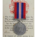 WW2 Casualty medal slip, single sided, scarce for just one medal, plus 1939-45 war medal, named