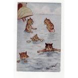 Louis Wain cats postcard - Faulkner: The Morning Dip, postally used Worthing 1907.