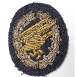 German Luftwaffe Parachutist Officers bullion cloth badge , VF