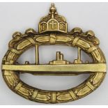 Imperial German Submarine War Badge, gilt bronze, solid, no makers mark