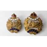 Tank Corps - brass & enamel Sweetheart badges (2)