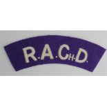 Cloth Badge: R.A.Ch.D. - Royal Army Chaplains Department WW2 embroidered felt shoulder title badge