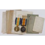 BWM & Victory medals with a good selection of original service documents to 32374 Pte H J White