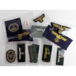 German Nazi Cloth selection - Submarine War Badge, Kreigsmarine x8, Wehrmacht Eagles x4, and