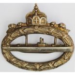 Imperial German Submarine War Badge, bronze, solid, maker marked 'CEJ'.