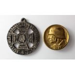 German Military related items - brass badge & base metal medal