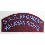 Cloth Badge: S.A.S. Regiment / Malayan Scouts - British made, but never issued, early 1950's