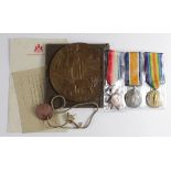 1915 Star Trio + Death Plaque with Folder to 12143 L.Cpl A W Young Essex Regt. With single ID Tag.