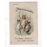 Louis Wain cats postcard - Raphael Tuck: The Swing, Christmas and New Year.