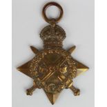1915 Star named L-8568 Bandsman A.S. Kemp R. Sussex Regt, also entitled to IGS with bar