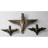 Badges - original Parachute Regt. hat badge together with a pair of Parachute Regt. collar badges (