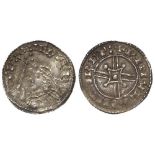 Harthacnut silver penny, Arm and Sceptre Issue, obverse reads +CNVT REX ANGL, reverse reads:- +