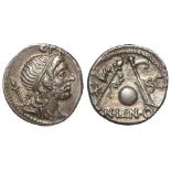 Roman Republican silver denarius of Cn. Cornelius Lentulus Marcellinus, Spanish Mint 76-75 B.C.,