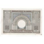 Morocco 50 Francs dated 5th May 1938, ornate Arabesque pattern, serial Q.278 646, (TBB B212b,