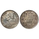 Vatican Papal States crown-size silver 5 Lire 1870 R, VF/GVF, scratches.