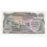 Congo 100 Francs dated 17th June 1963, serial AN 070495, (TBB B102an, Pick1a), small corner