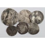 Elizabeth I silver sixpence, 1573, crinkled F, with a silver threepence, large flan, mm. Pheon