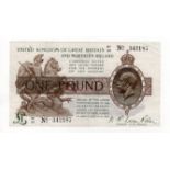 Warren Fisher 1 Pound issued 1927, serial W1/23 342187, Great Britain & Northern Ireland issue, (