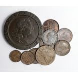 GB Copper (10): Cartwheel 2d 1797 GF, Farthing 1673 Fine, Half Farthings: 1843 VF, 1843 aEF, 1844