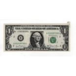 USA, America 1 Dollar dated 1981, ERROR note with extra paper at top corner, serial B91639700G, (