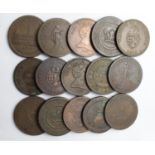 Tokens, 19thC (15) copper Pennies, Fair to VF