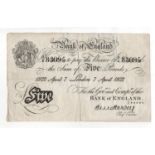 Harvey 5 Pounds dated 7th April 1922, serial D/2 83095, London issue, (B209a, Pick312a), Fine/Fine+