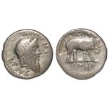 Roman Republican silver denarius of Scipio, committed suicide 46 B.C., probably struck at the