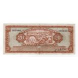 Nicaragua 20 Cordobas dated 1953, Banco Nacional de Nicaragua, serial no. 307040, (Pick102a), aVF/VF
